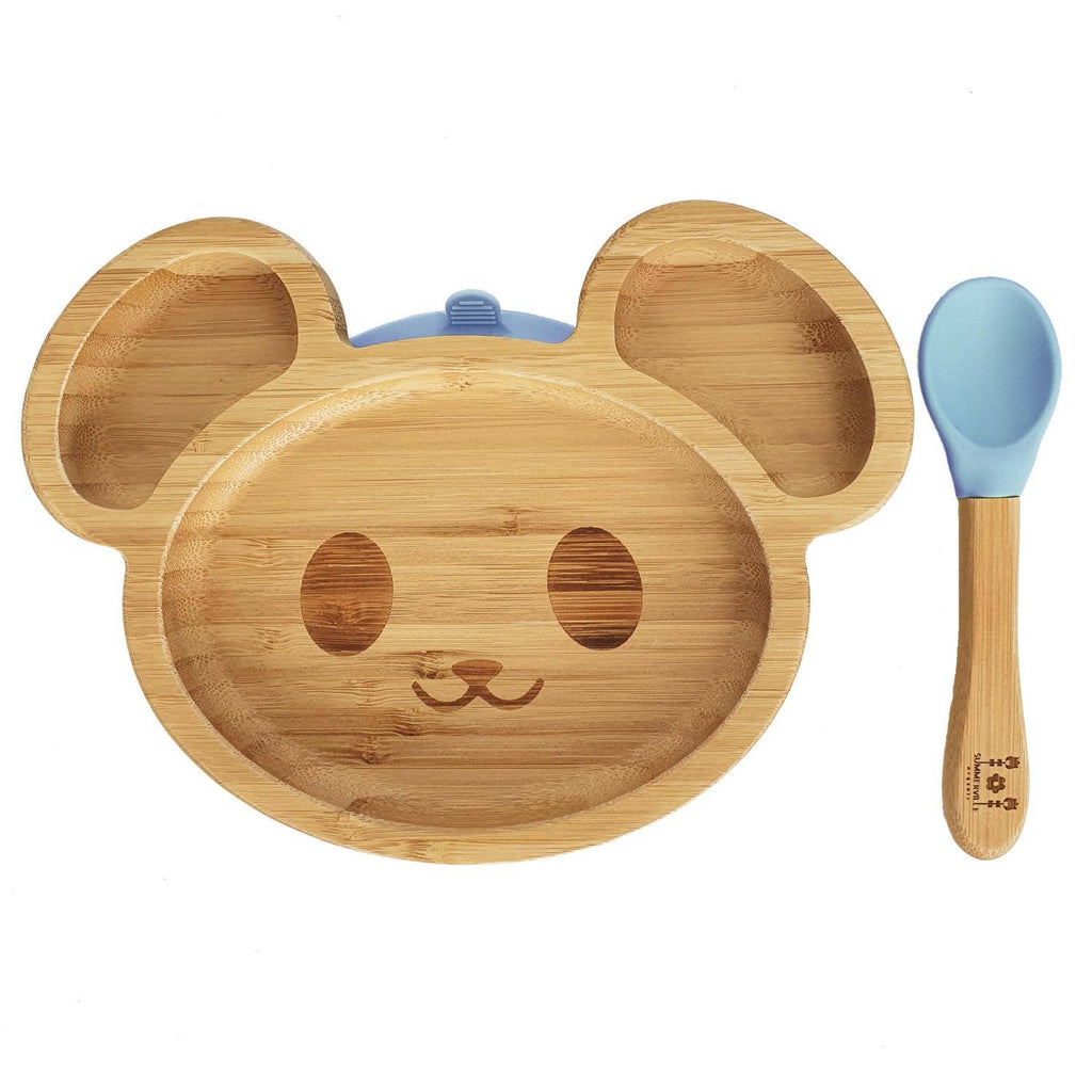 Veselă pentru Copii din Bambus Mouse Stone Blue