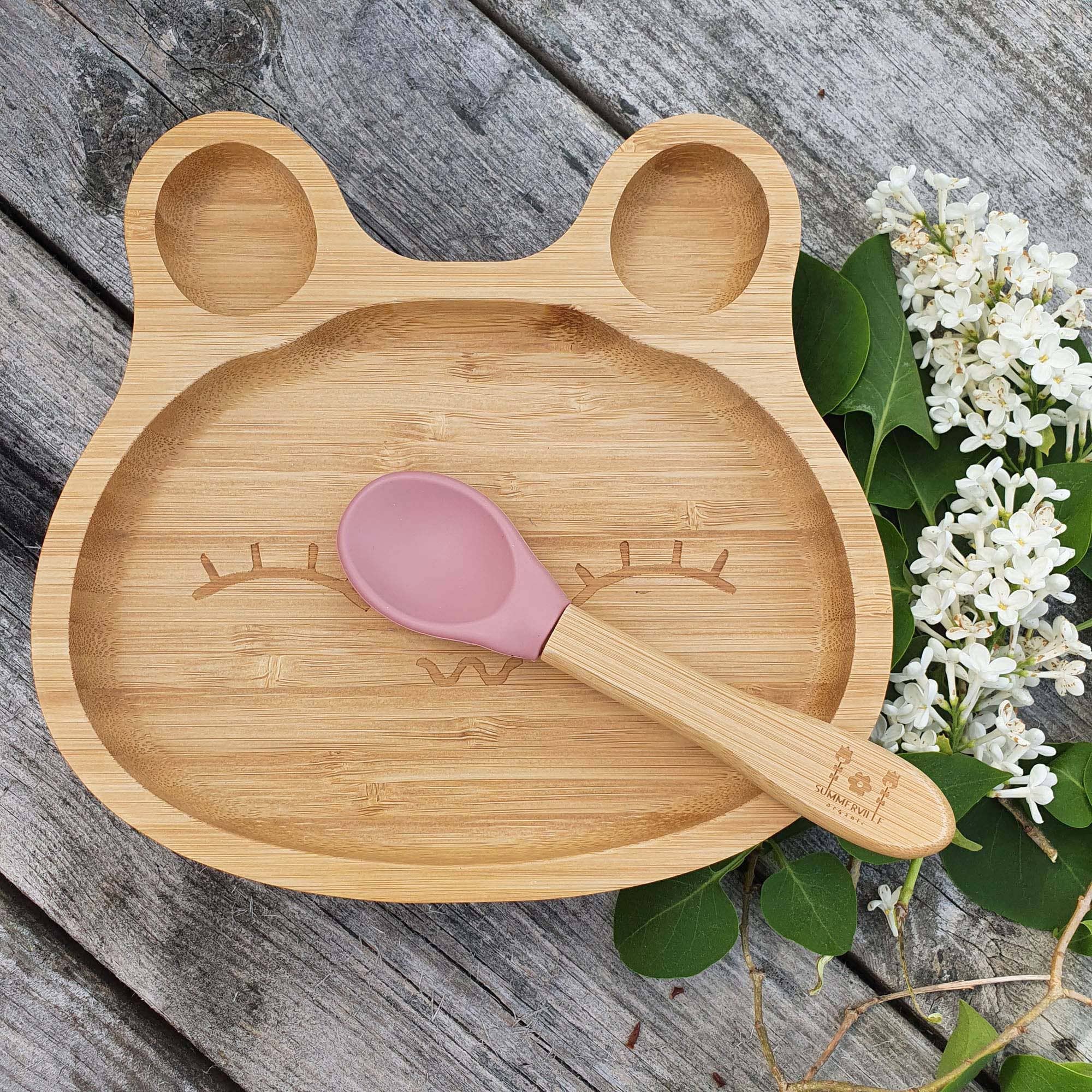 Veselă pentru Copii din Bambus Rabbit Dusty Rose