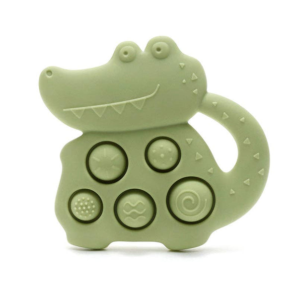 Inel de Dentiție din Silicon cu Pop-it Crocodil - Verde
