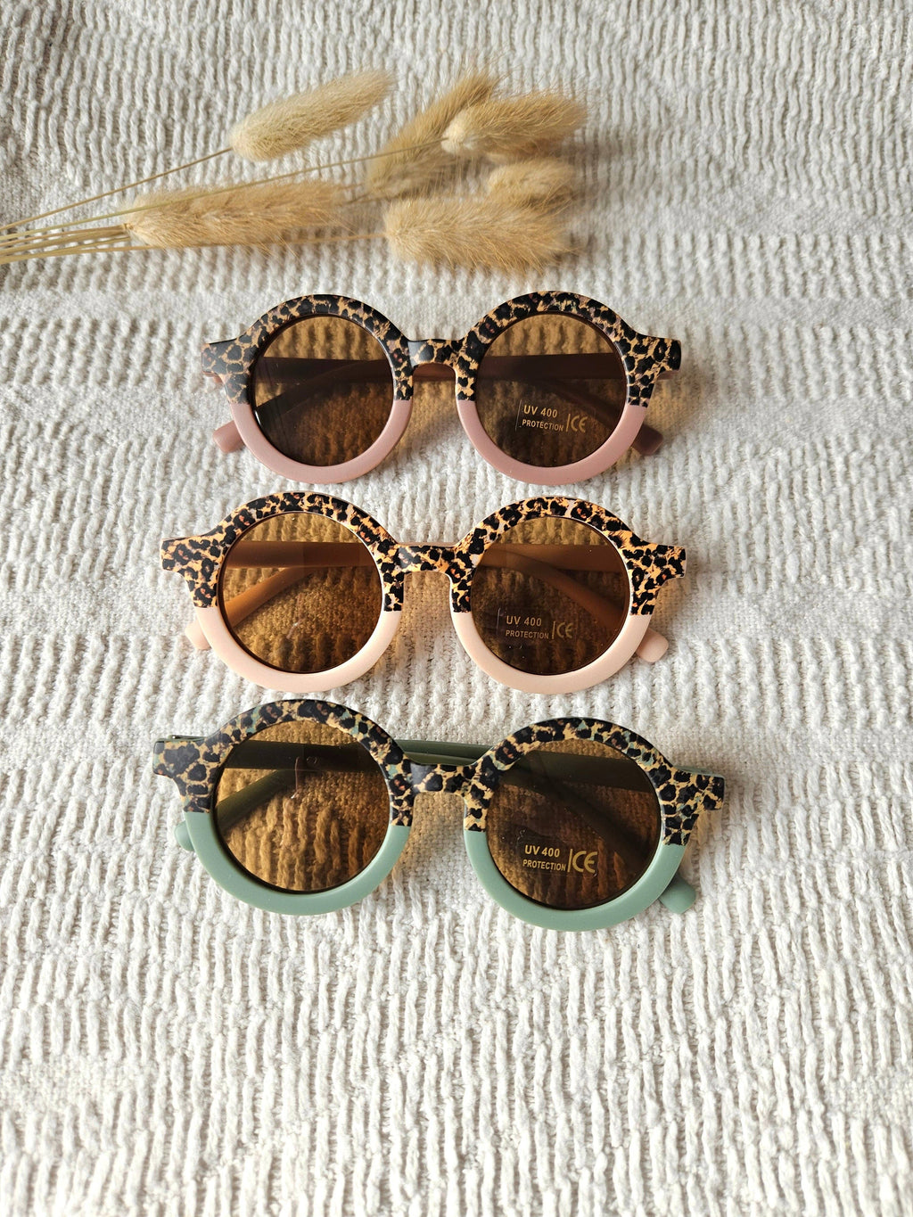 Ochelari de soare pentru bebeluși și copii UV400 rotunzi - Sage/Leopard